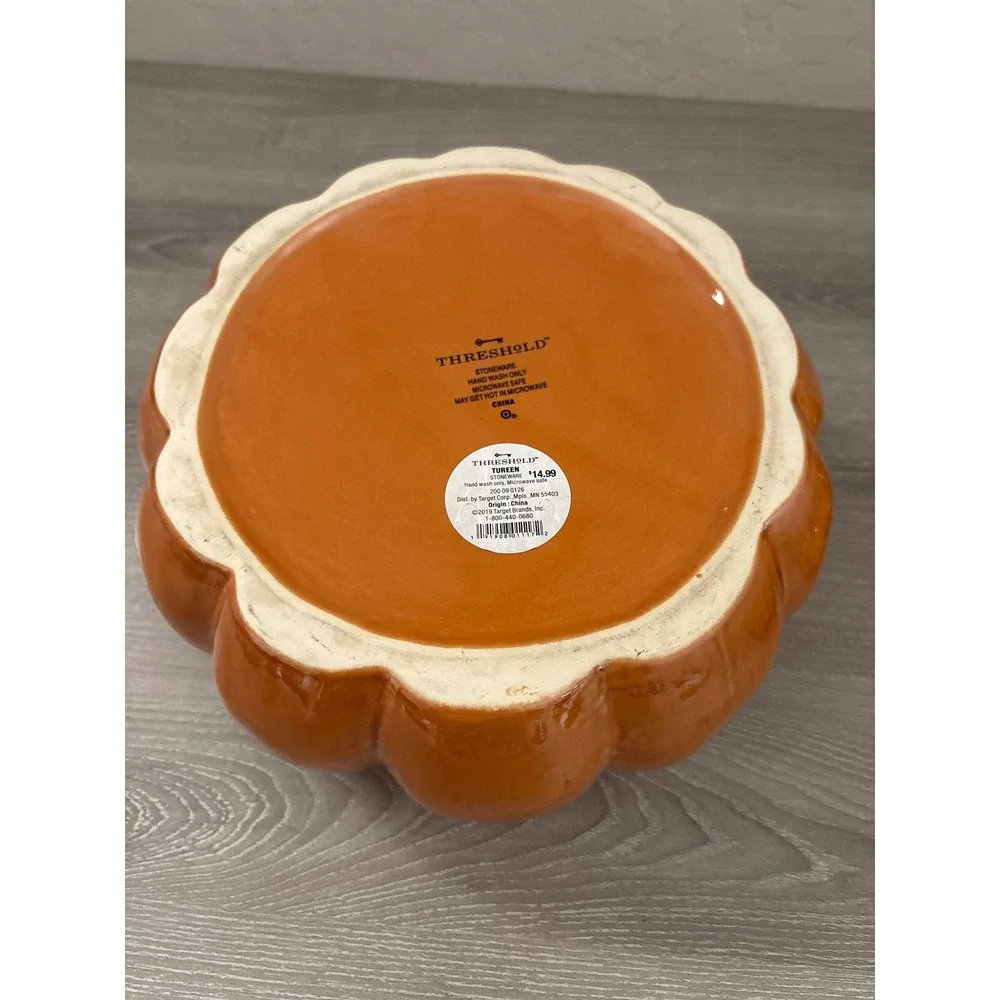 Threshold Stoneware Pumpkin Tureen Orange Glazed Lidded Serving Dish Fall Decor